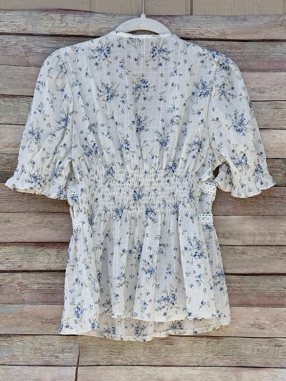 Y2K Babydoll V-Neck Women's M Blue  Floral Lace Peplum Boho Romantic Cottagecore - Picture 5 of 12